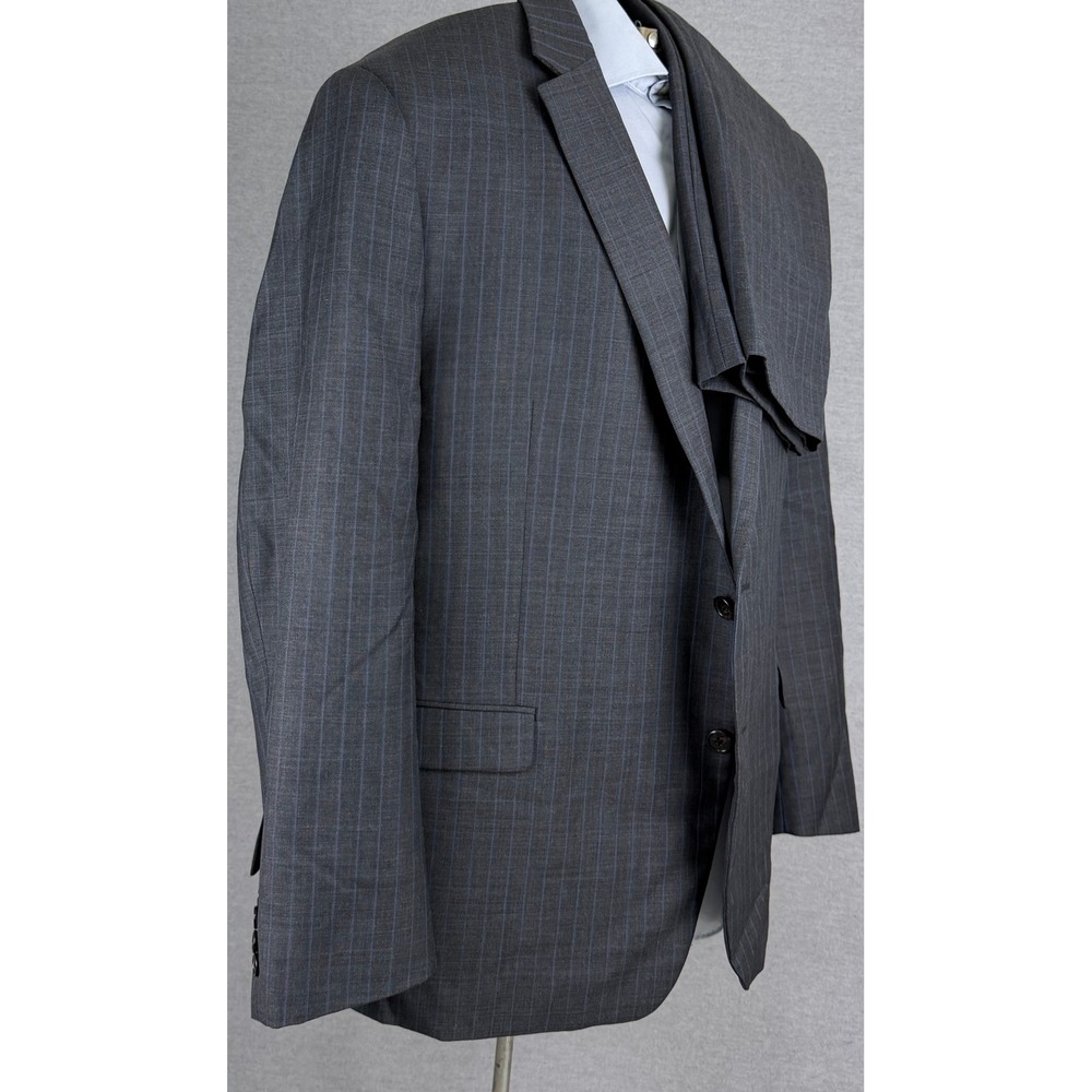 Ralph Lauren Mens Suit 48R 38x30 Gray Blue Pinstripe Wool Blend 2-Piece